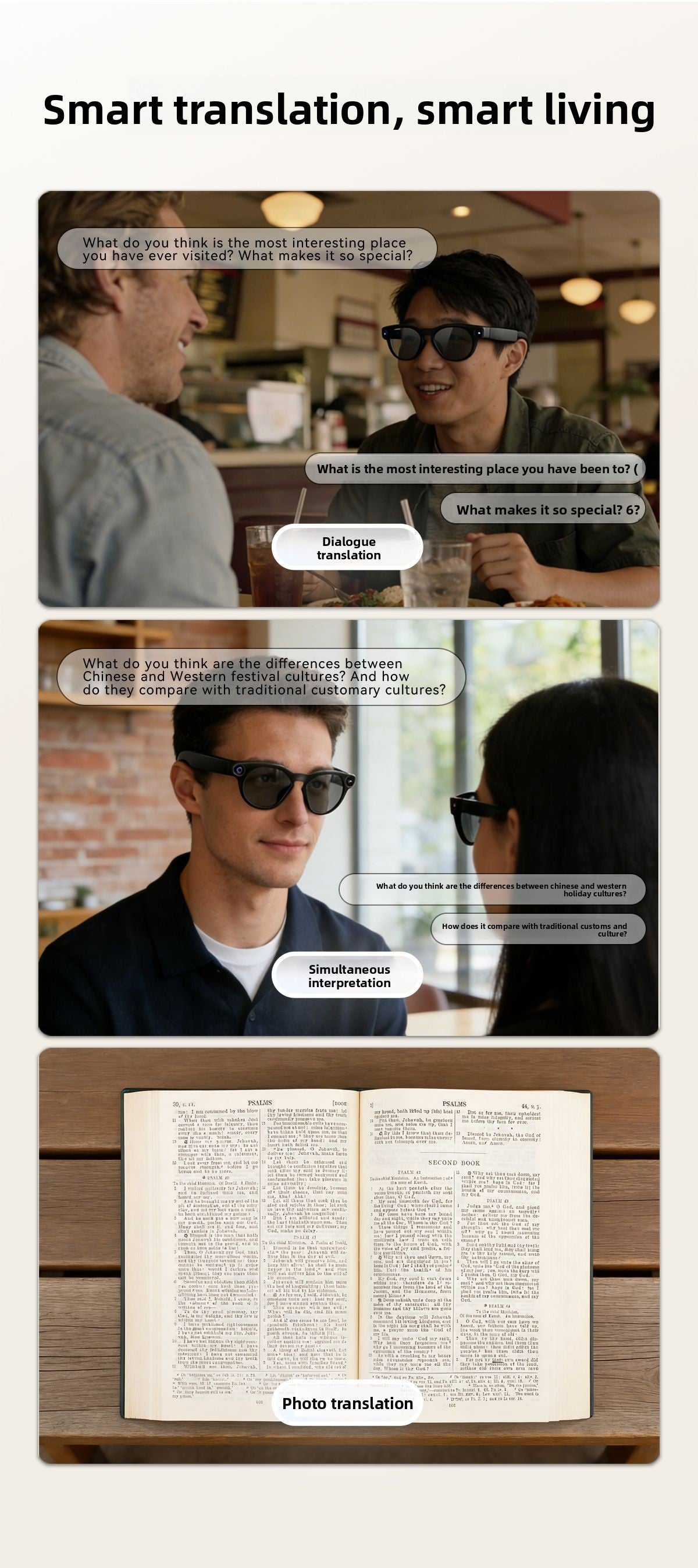 V12 Smart Glasses 13MP HD Camera – AI Real-Time Translation, Photo & Video Recording, 290mAh Type-C