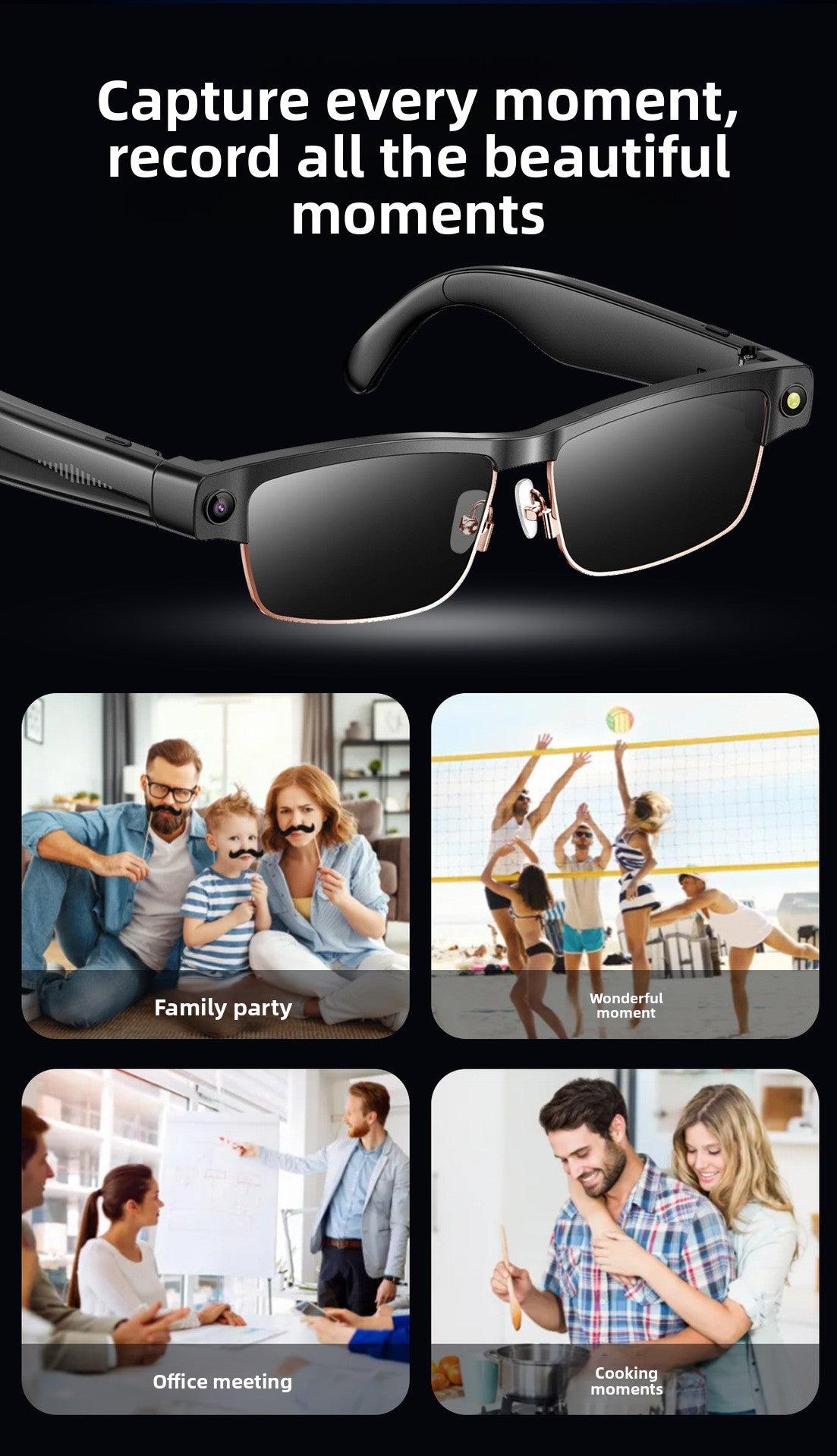 V15 AI Smart Camera Glasses | 8MP 1200P Anti-Shake Video, WiFi, Calling & AI Voice Assistant