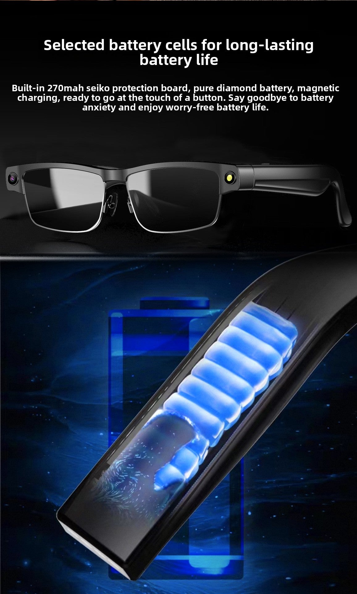 V15 AI Smart Camera Glasses | 8MP 1200P Anti-Shake Video, WiFi, Calling & AI Voice Assistant