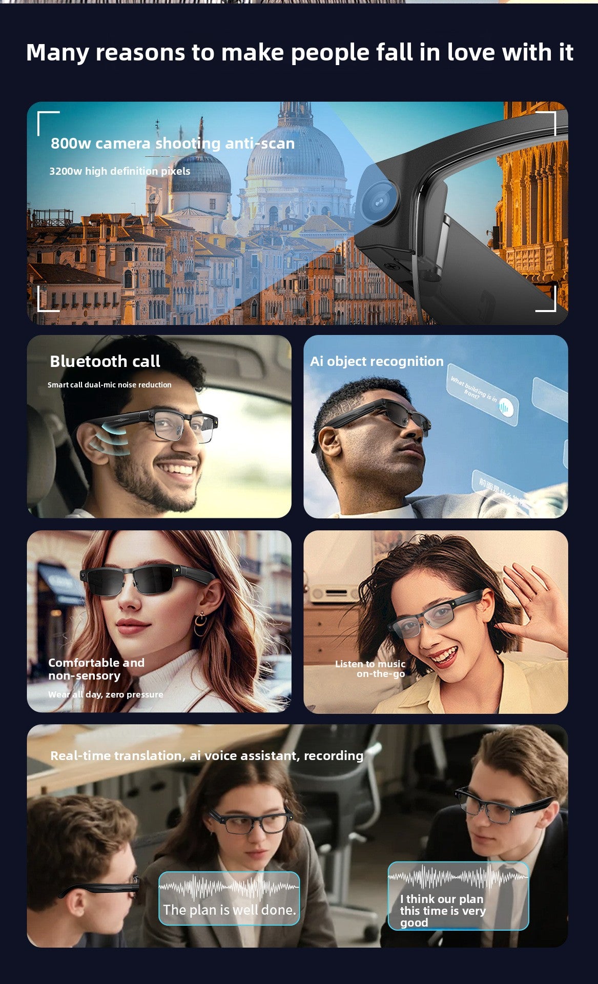 V15 AI Smart Camera Glasses | 8MP 1200P Anti-Shake Video, WiFi, Calling & AI Voice Assistant