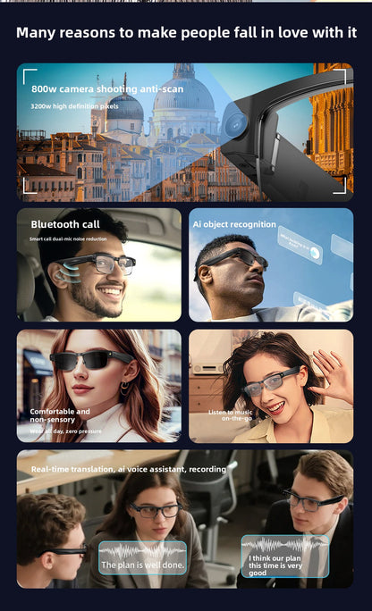 V15 AI Smart Camera Glasses | 8MP 1200P Anti-Shake Video, WiFi, Calling & AI Voice Assistant