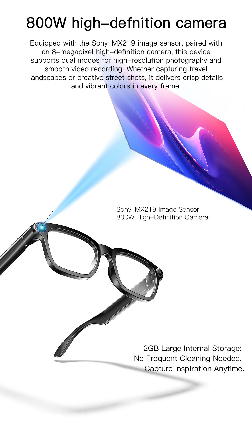 V16 Smart Camera Glasses | Sony IMX219 8MP, Real-Time Translation, BT5.4 Calls, Touch Control & Type-C