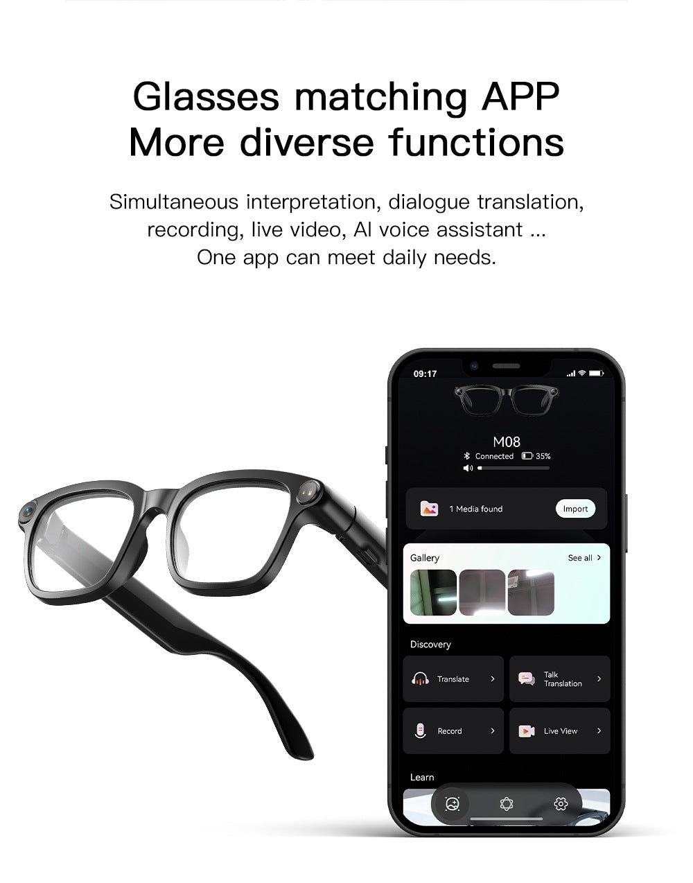 V16 Smart Camera Glasses | Sony IMX219 8MP, Real-Time Translation, BT5.4 Calls, Touch Control & Type-C