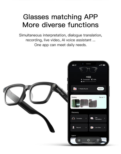 V16 Smart Camera Glasses | Sony IMX219 8MP, Real-Time Translation, BT5.4 Calls, Touch Control & Type-C