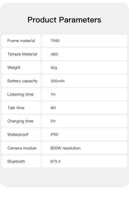 V16 Smart Camera Glasses | Sony IMX219 8MP, Real-Time Translation, BT5.4 Calls, Touch Control & Type-C