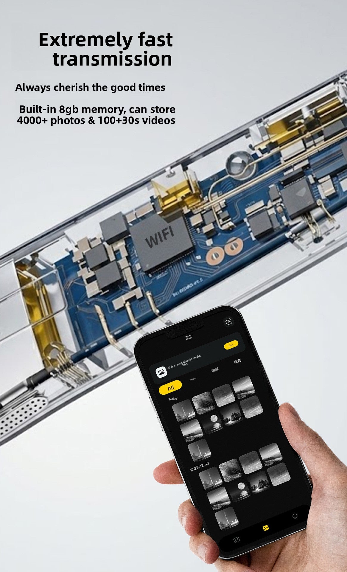 V17 AI Smart Camera Glasses | 8MP 1080P Video, 8GB Memory, AI Object Recognition, Translation & Touch Control