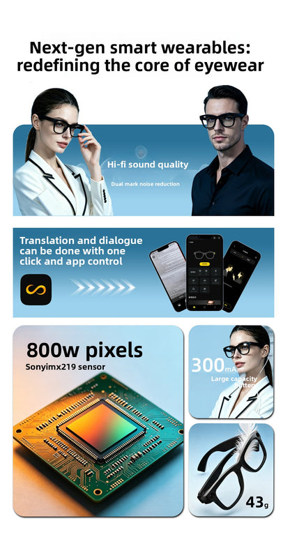 V17 AI Smart Camera Glasses | 8MP 1080P Video, 8GB Memory, AI Object Recognition, Translation & Touch Control