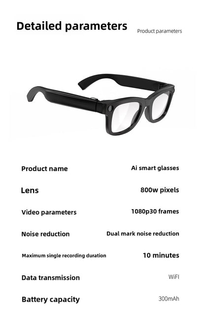 V17 AI Smart Camera Glasses | 8MP 1080P Video, 8GB Memory, AI Object Recognition, Translation & Touch Control