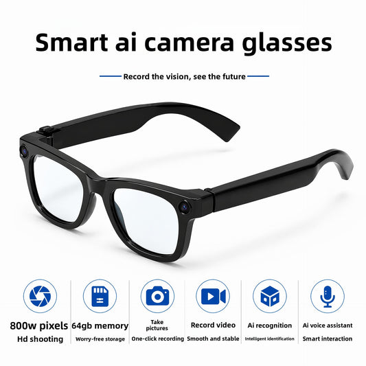 V17 AI Smart Camera Glasses | 8MP 1080P Video, 8GB Memory, AI Object Recognition, Translation & Touch Control