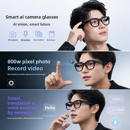 V17 AI Smart Camera Glasses | 8MP 1080P Video, 8GB Memory, AI Object Recognition, Translation & Touch Control