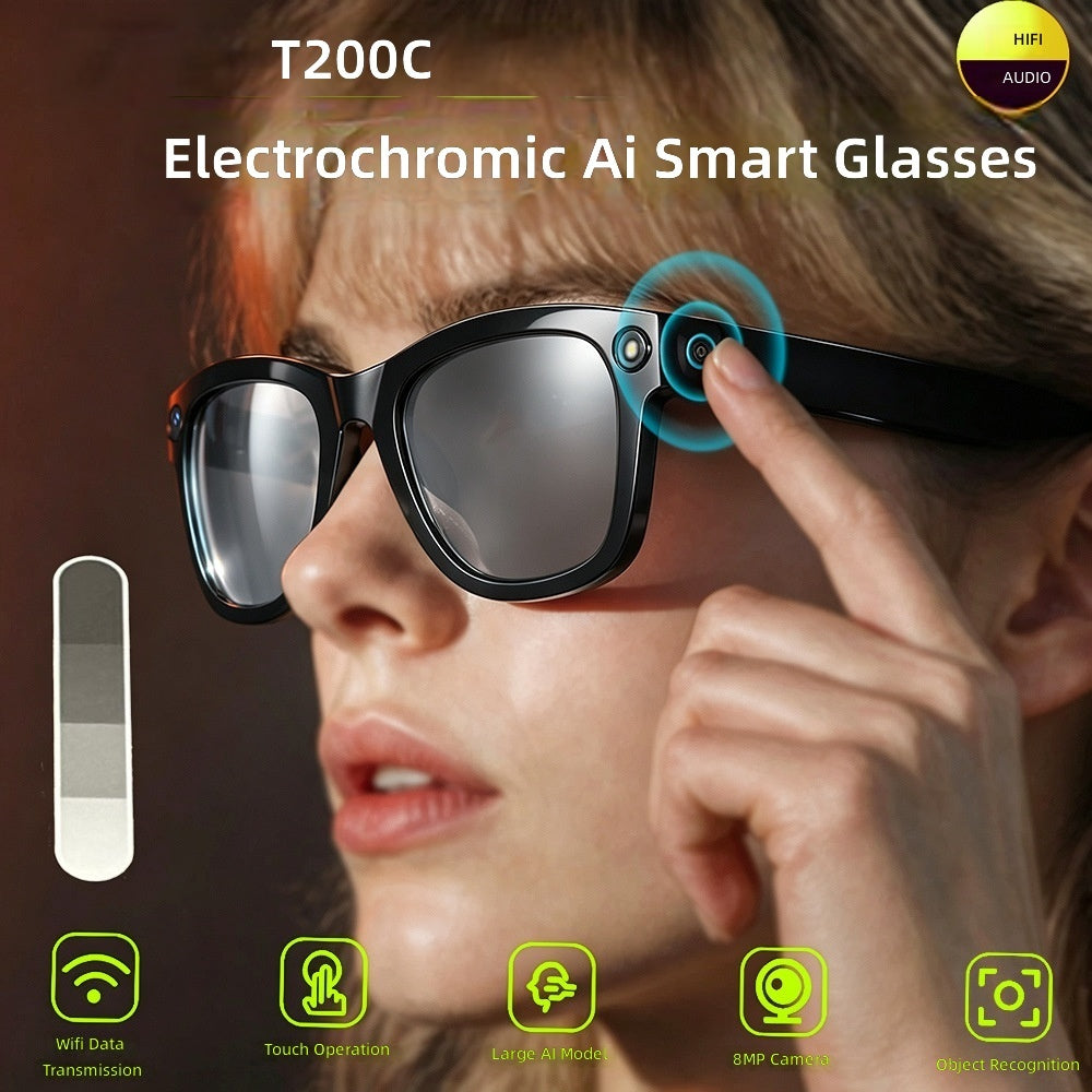 V18 Electrochromic AI Smart Glasses — 800MP Camera, Real-Time Translation & Touch Control
