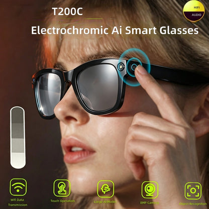V18 Electrochromic AI Smart Glasses — 800MP Camera, Real-Time Translation & Touch Control