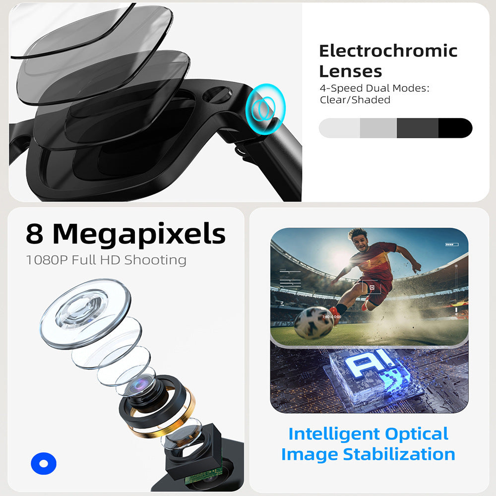 V18 Electrochromic AI Smart Glasses — 800MP Camera, Real-Time Translation & Touch Control