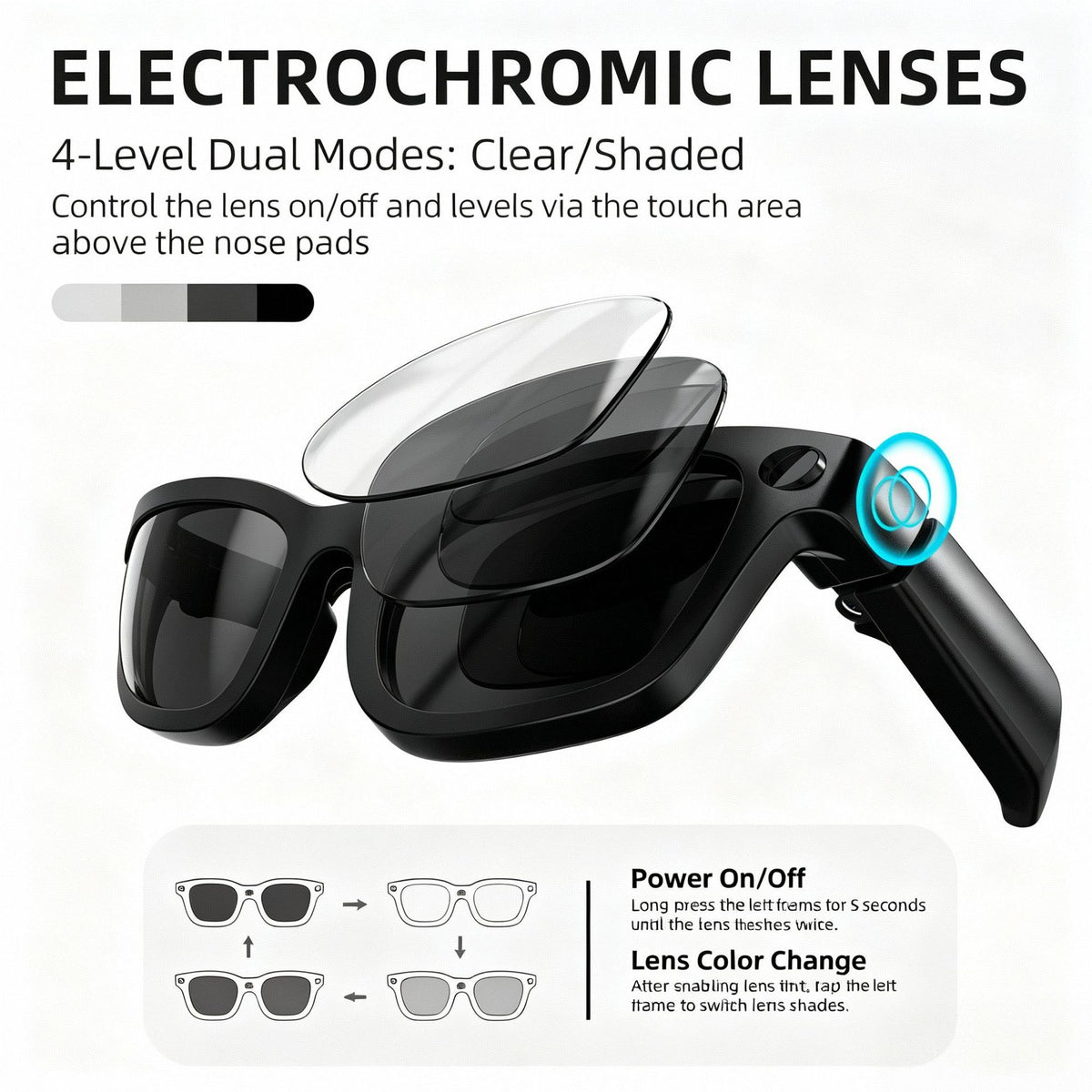 V18 Electrochromic AI Smart Glasses — 800MP Camera, Real-Time Translation & Touch Control