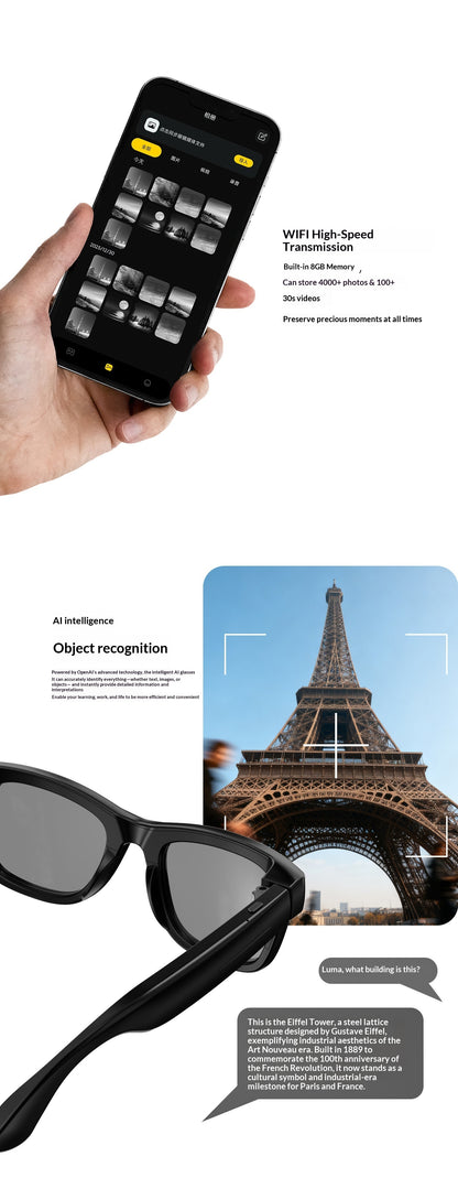 V18 Electrochromic AI Smart Glasses — 800MP Camera, Real-Time Translation & Touch Control