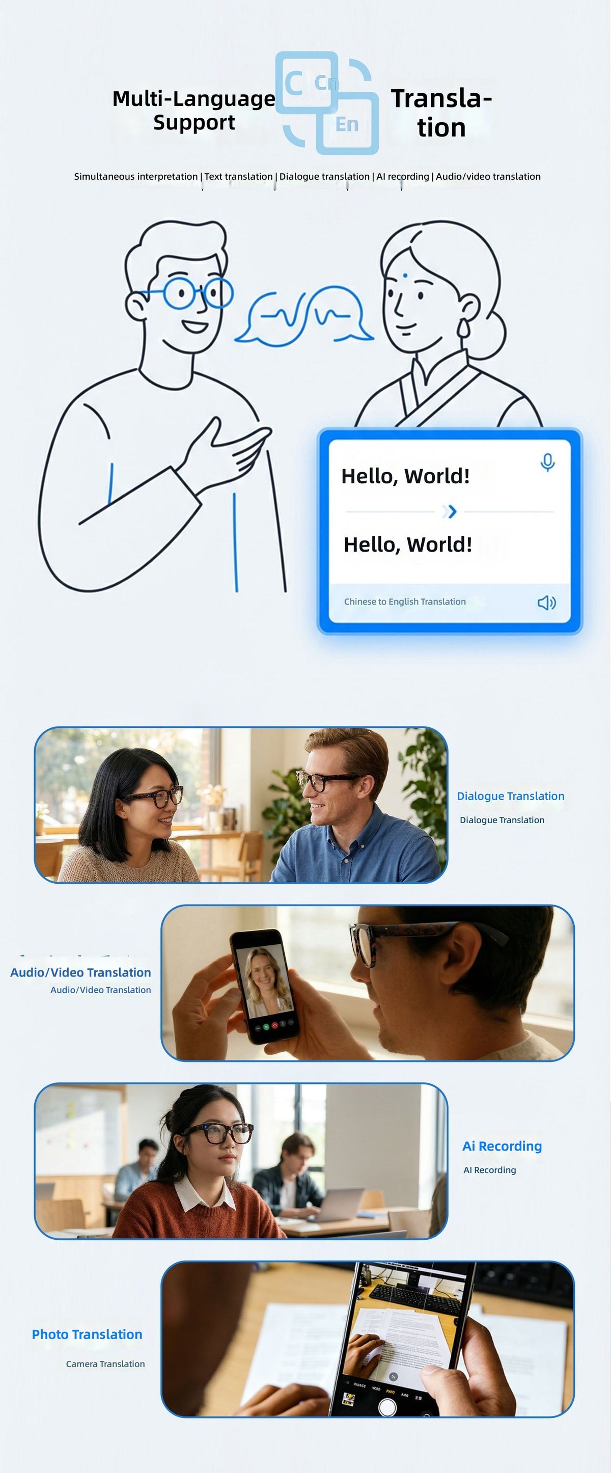 V18 Electrochromic AI Smart Glasses — 800MP Camera, Real-Time Translation & Touch Control