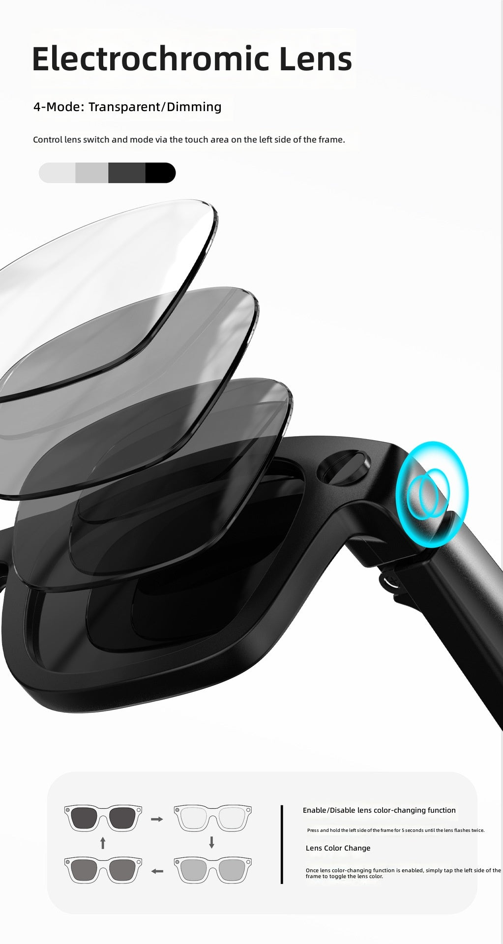 V18 Electrochromic AI Smart Glasses — 800MP Camera, Real-Time Translation & Touch Control