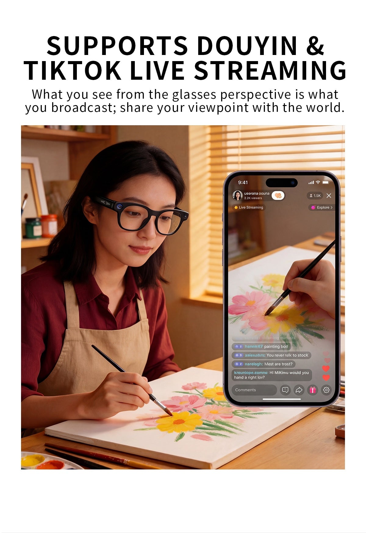 V20 AI Smart Glasses — 8MP HD Camera, Live Streaming, 290mAh Battery & Real-Time Translation