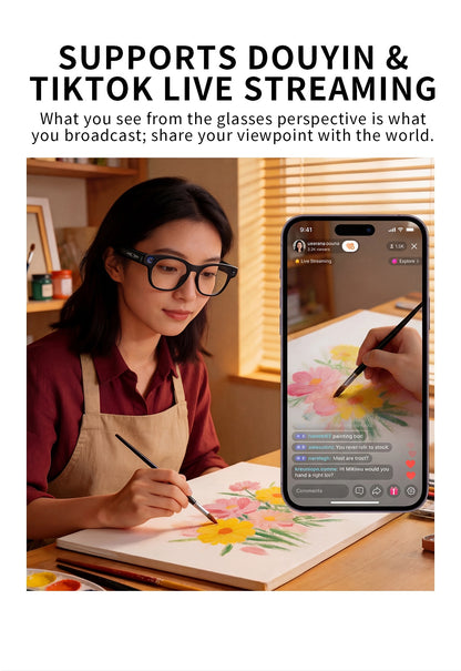 V20 AI Smart Glasses — 8MP HD Camera, Live Streaming, 290mAh Battery & Real-Time Translation
