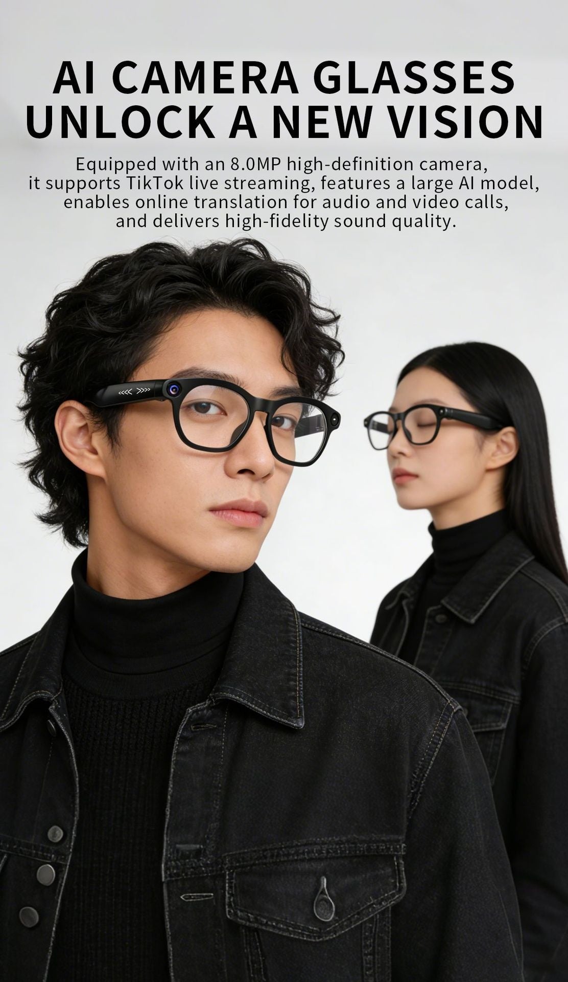 V20 AI Smart Glasses — 8MP HD Camera, Live Streaming, 290mAh Battery & Real-Time Translation