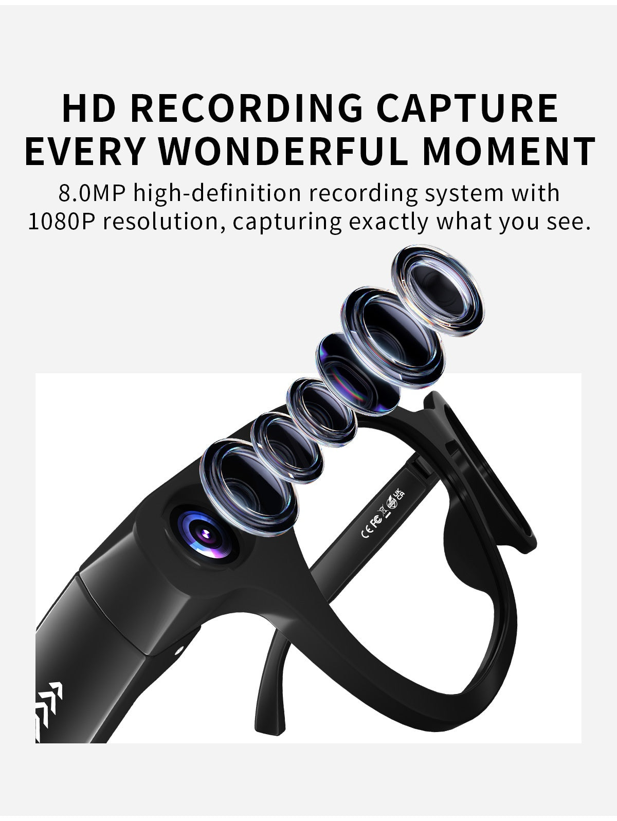 V20 AI Smart Glasses — 8MP HD Camera, Live Streaming, 290mAh Battery & Real-Time Translation