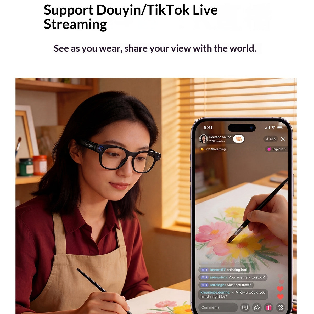 V20 AI Smart Glasses — 8MP HD Camera, Live Streaming, 290mAh Battery & Real-Time Translation