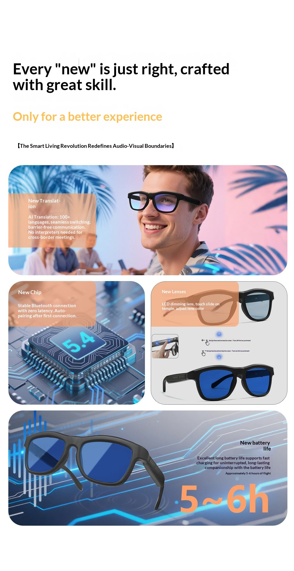 V3-GV90 Smart Dimming Glasses – AI Translation, BT5.4, Color-Changing LCD Lens, Music & Calls