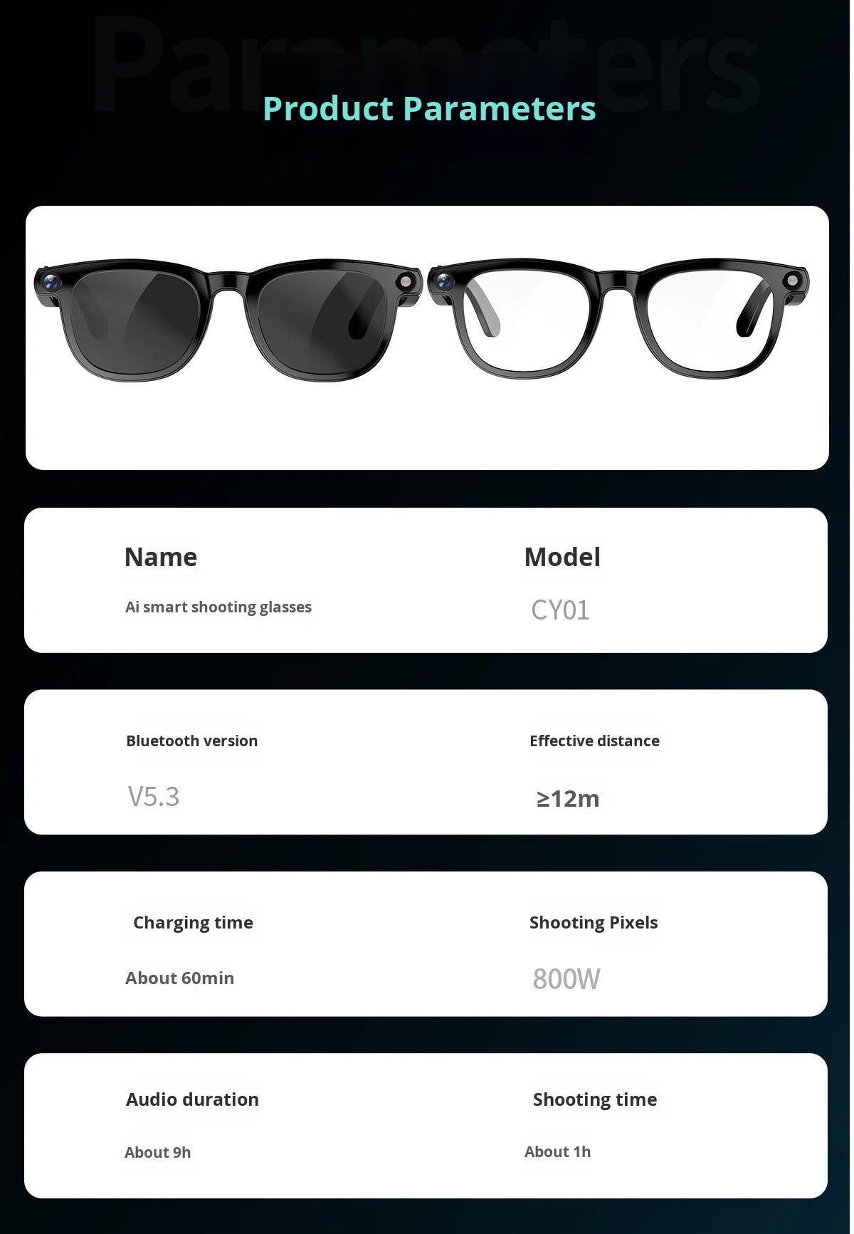 V6 AI Smart Glasses – 800W HD Camera, HeyCyan AI Translation, WiFi Photo Sync, BT5.3 Calling & Music