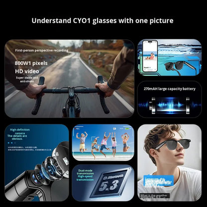V6 AI Smart Glasses – 800W HD Camera, HeyCyan AI Translation, WiFi Photo Sync, BT5.3 Calling & Music