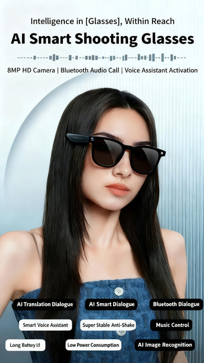 V6 AI Smart Glasses – 800W HD Camera, HeyCyan AI Translation, WiFi Photo Sync, BT5.3 Calling & Music