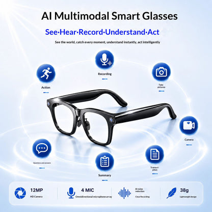 V8 AI Smart Recording Glasses – 12MP 1080p Camera, Real-Time Translation, 4-Mic Array & Independent Storage