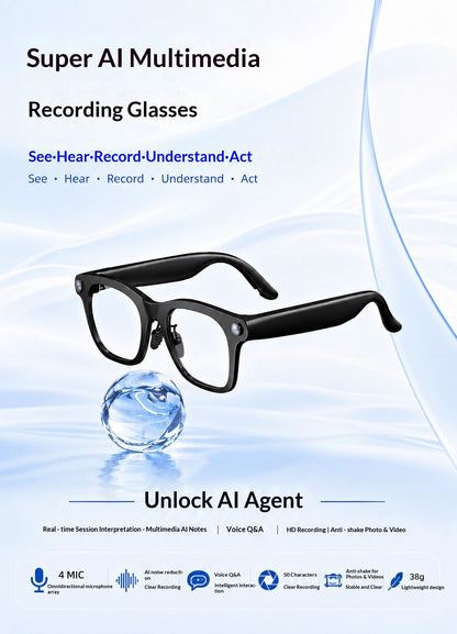 V8 AI Smart Recording Glasses – 12MP 1080p Camera, Real-Time Translation, 4-Mic Array & Independent Storage