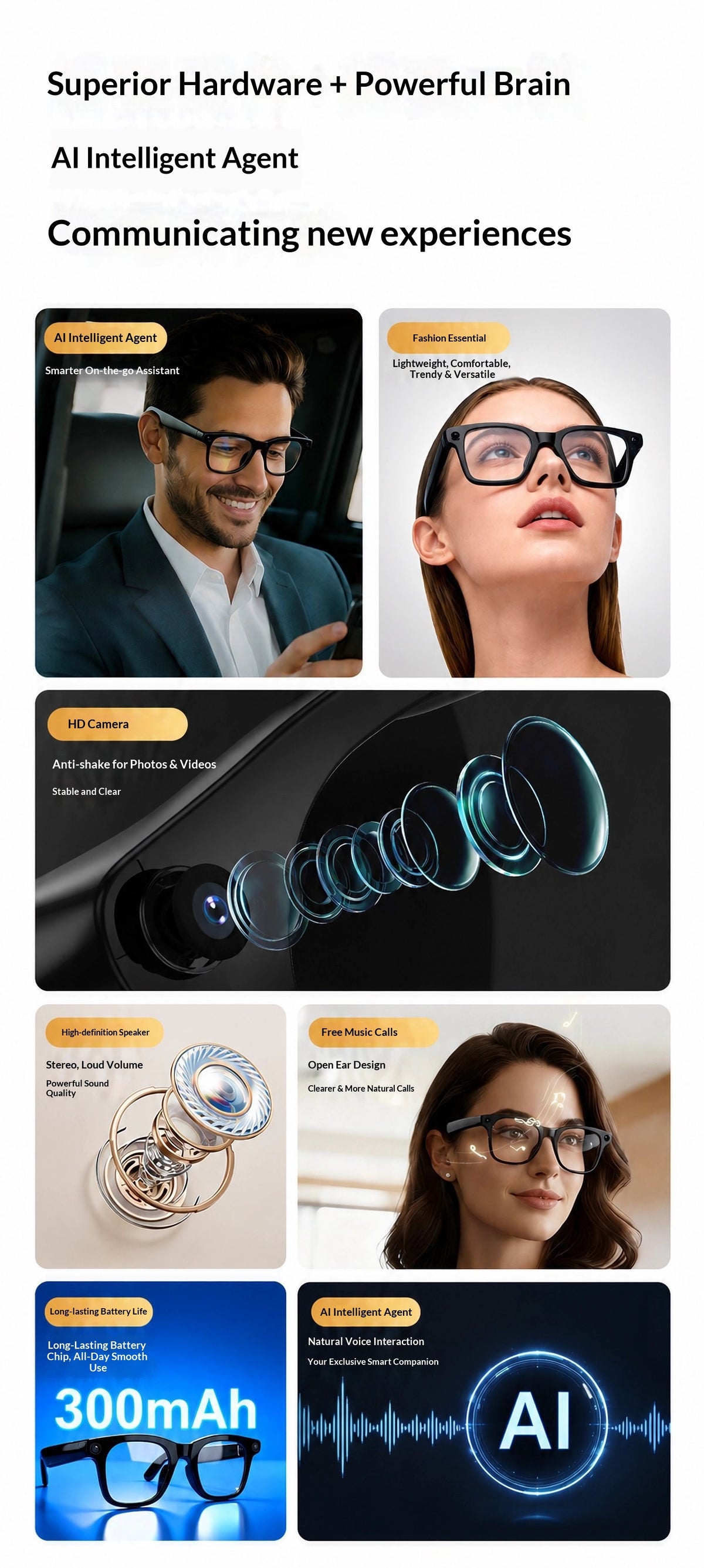 V8 AI Smart Recording Glasses – 12MP 1080p Camera, Real-Time Translation, 4-Mic Array & Independent Storage